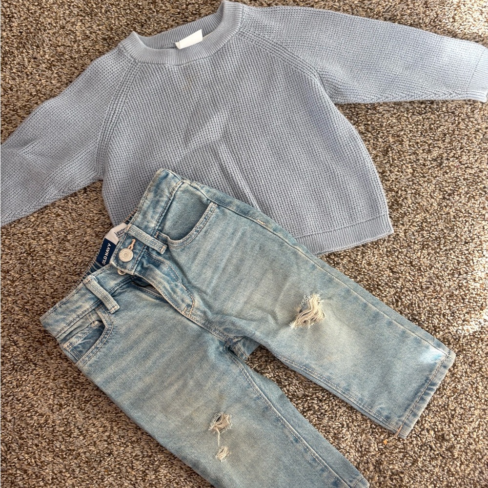 Zara Kids Blue Sweater and old navy Jeans Set